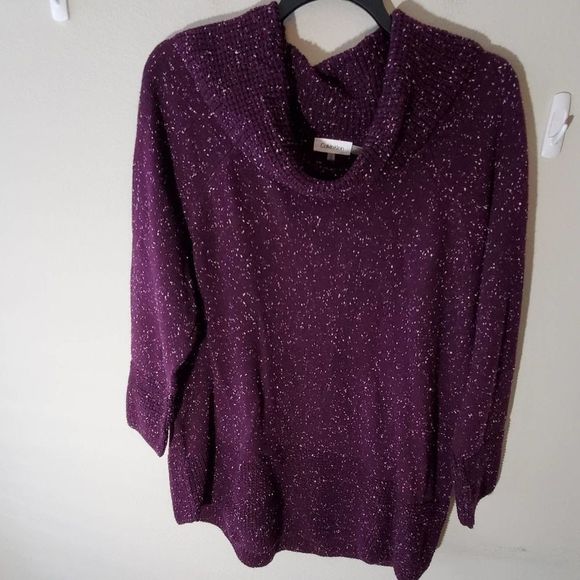 CALVIN KLEIN plus Size purple Space-Dye Cowlneck Sweater 1X 3X new! - Picture 2 of 12